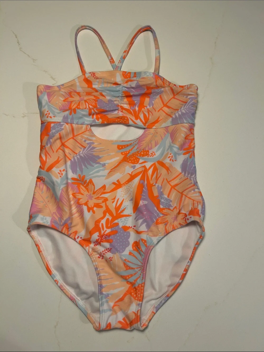 art class Orange Multi Floral Cutout Girls' One-Piece Swimsuit